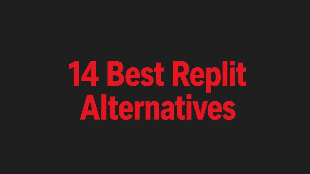 Bold red text reading "14 Best Replit Alternatives" centered on a dark charcoal textured background.