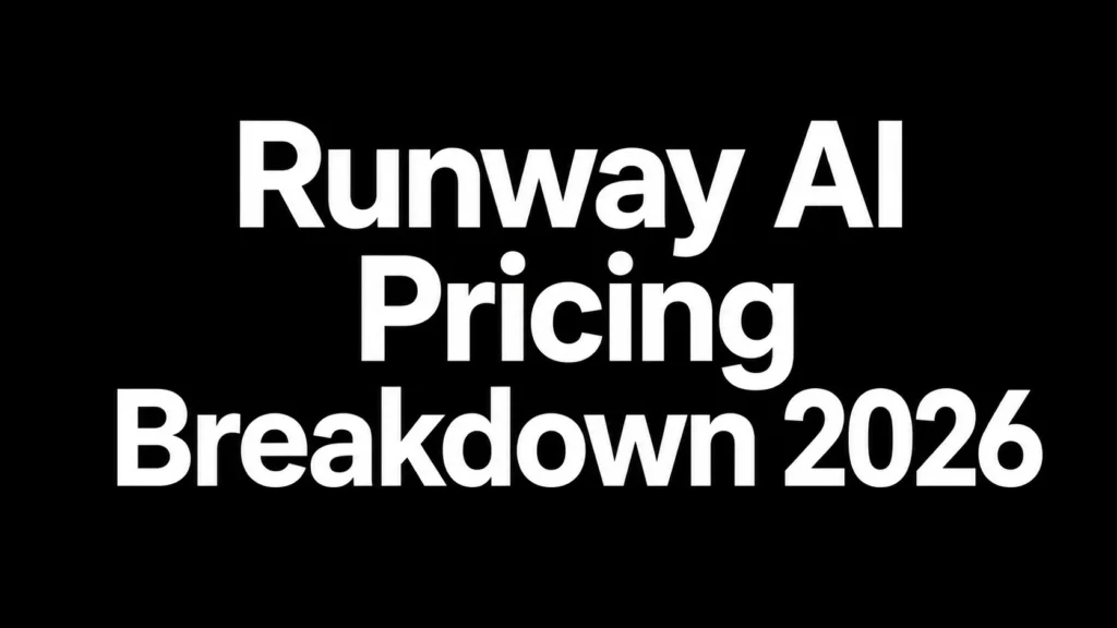 Runway AI Pricing Breakdown 2026 white title on black background.