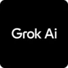 Minimal black background image with centered white Grok AI text, designed as a clean product visual for Grok AI on Primingo