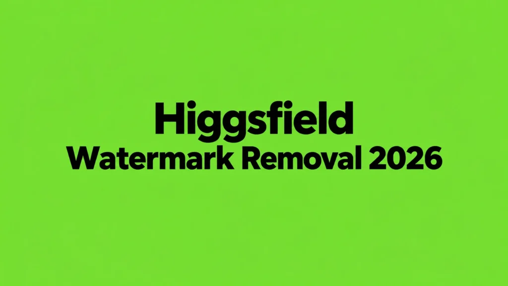 Higgsfield Watermark Removal 2026 in bold black text centered on a bright green background - Primingo