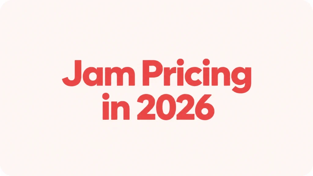 Jam Pricing in 2026 title in bold coral red text centered on a light beige background - Primingo